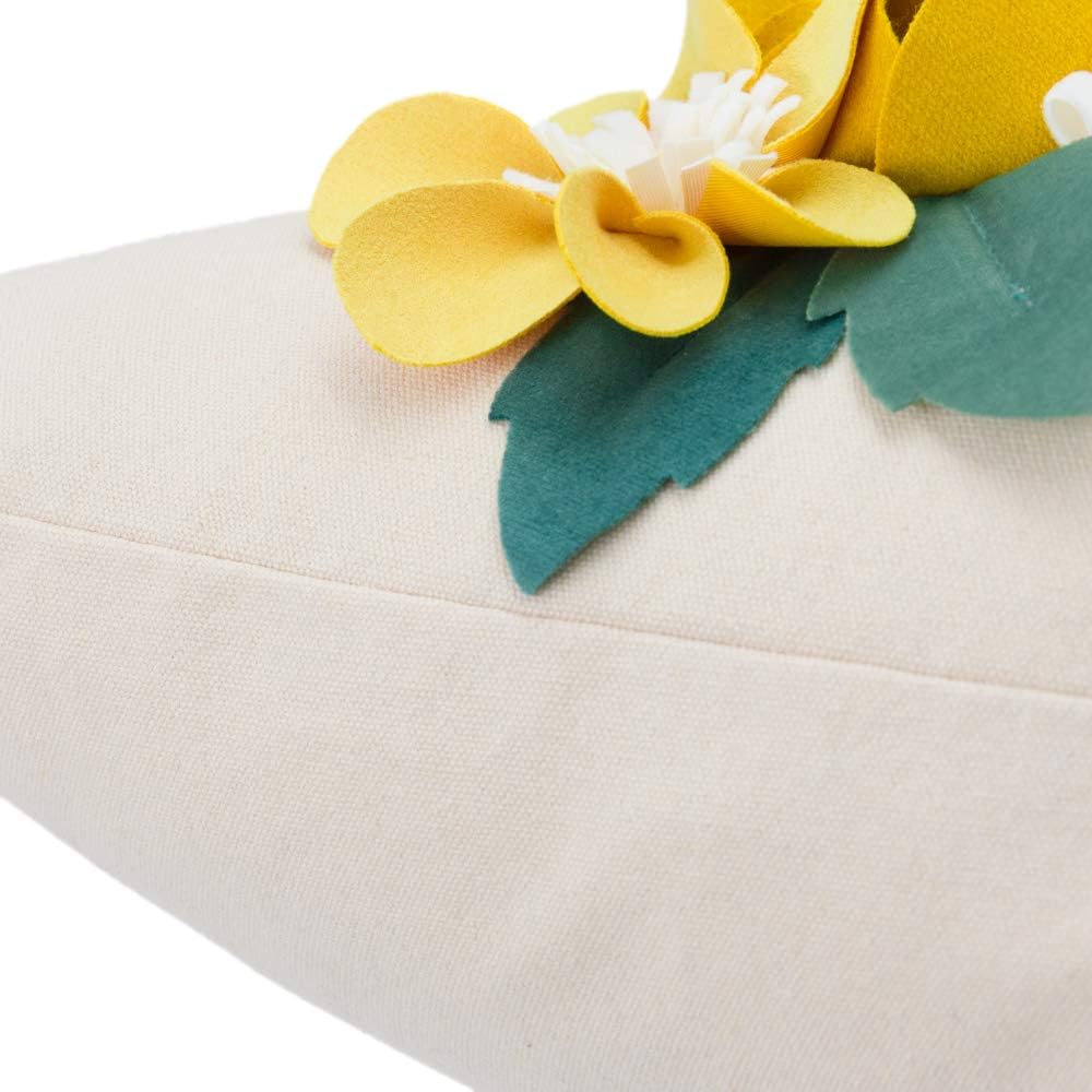 JWH 3D Flower Throw Pillow Cover Aesthetic Decorative Floral Accent Cushion Handmade Pillowcase for Bed Living Room Couch Office 18x18 Inch Beige Yellow Green