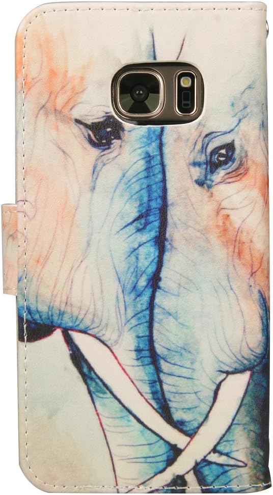 S7 Case, UrSpeedtekLive Galaxy S7 Wallet Case, Premium PU Leather Wristlet Flip Case Cover with Card Slots & Kickstand for Samsung Galaxy S7, Love Elephants Pattern