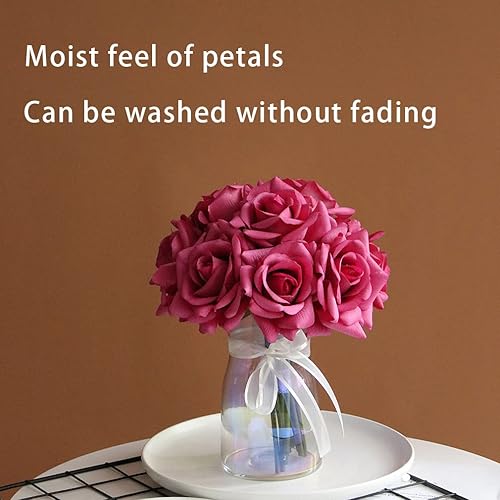 Miniatura 40 de Rosas artificiales de un solo tallo 10 piezas de arreglo floral de seda falsa, toque real para decoración del hogar, fiesta, boda (blanco) Blanco