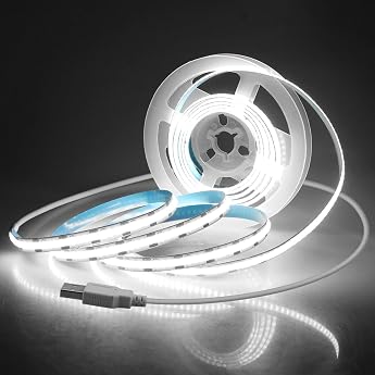 Aclorol 5 V USB COB LED Strip 2 m Cool White 6000 K TV LED Backlight with 1 m USB Power Cable Flexible and Can be Cut to Size for Kitchen Cabinet Bedroom Home Lighting Decoration 320LEDs/M [Energy Class D]