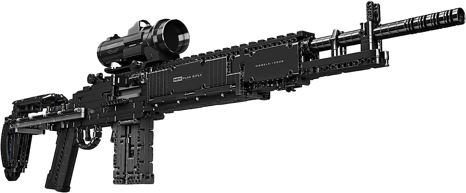 MK14 Kampfgewehr Bausteine Bausatz, 1606 Teile Gewehr Bausteine Modell mit Schussfunktion, Pistole Schießwaffe Modell Klemmbausteine Waffen-Gewehr Konstruktion Bauset