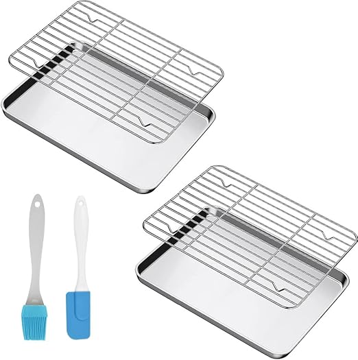 Corsehild Baking Tray with Rack Set [2 Sheet + 2 Rack], Stainless Steel