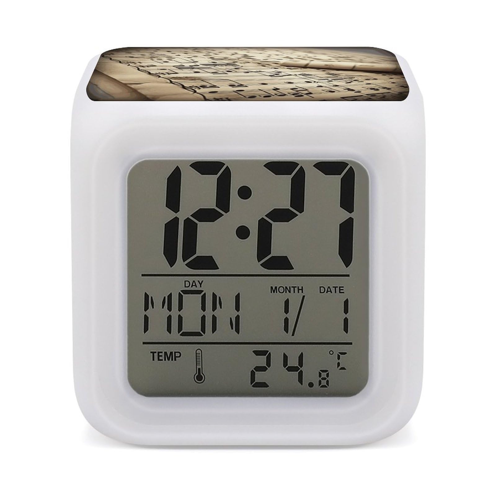 FekiLoot Sheet Music Alarm Clock for Heavy Sleepers Small Digital Alarm Clock with Date Temperature Wake Up Digital Clocks with 7 Colors Changing Desk Clocks for Bedroom Bedside Nightstand