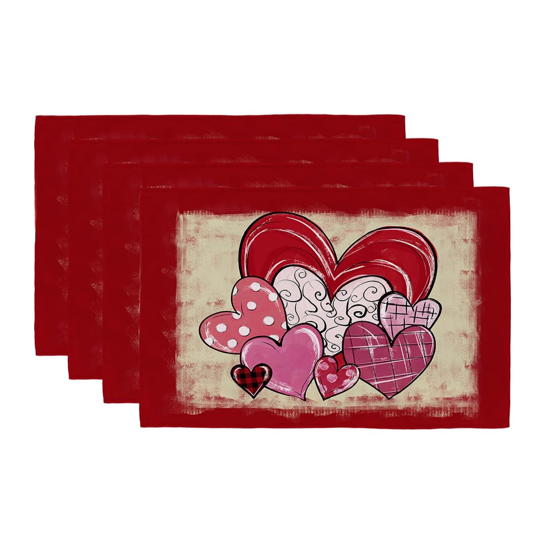 GEEORY Valentine's Day Placemats 12x18 Inch, Red Hearts Farmhouse Holiday Kitchen Dining Table Decoration for Indoor Outdoor Dinner Party Décor GP105-18
