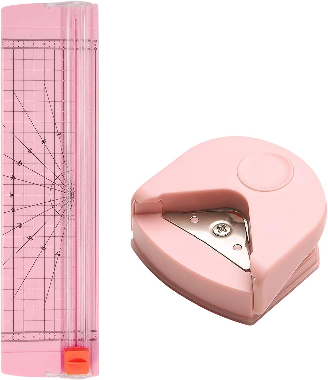 2Pcs/Set Paper Corner Rounder and Straight Paper Cutter, Portable Papers Slicer Corner Cutter, R1mm-R10mm Round Corner Cutter for Office School,Cutting Papers,Coupons,Photos,Scrapbook,Card (Pink)
