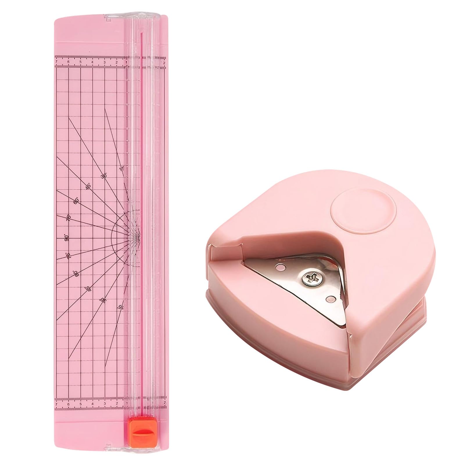 2Pcs/Set Paper Corner Rounder and Straight Paper Cutter, Portable Papers Slicer Corner Cutter, R1mm-R10mm Round Corner Cutter for Office School,Cutting Papers,Coupons,Photos,Scrapbook,Card (Pink)