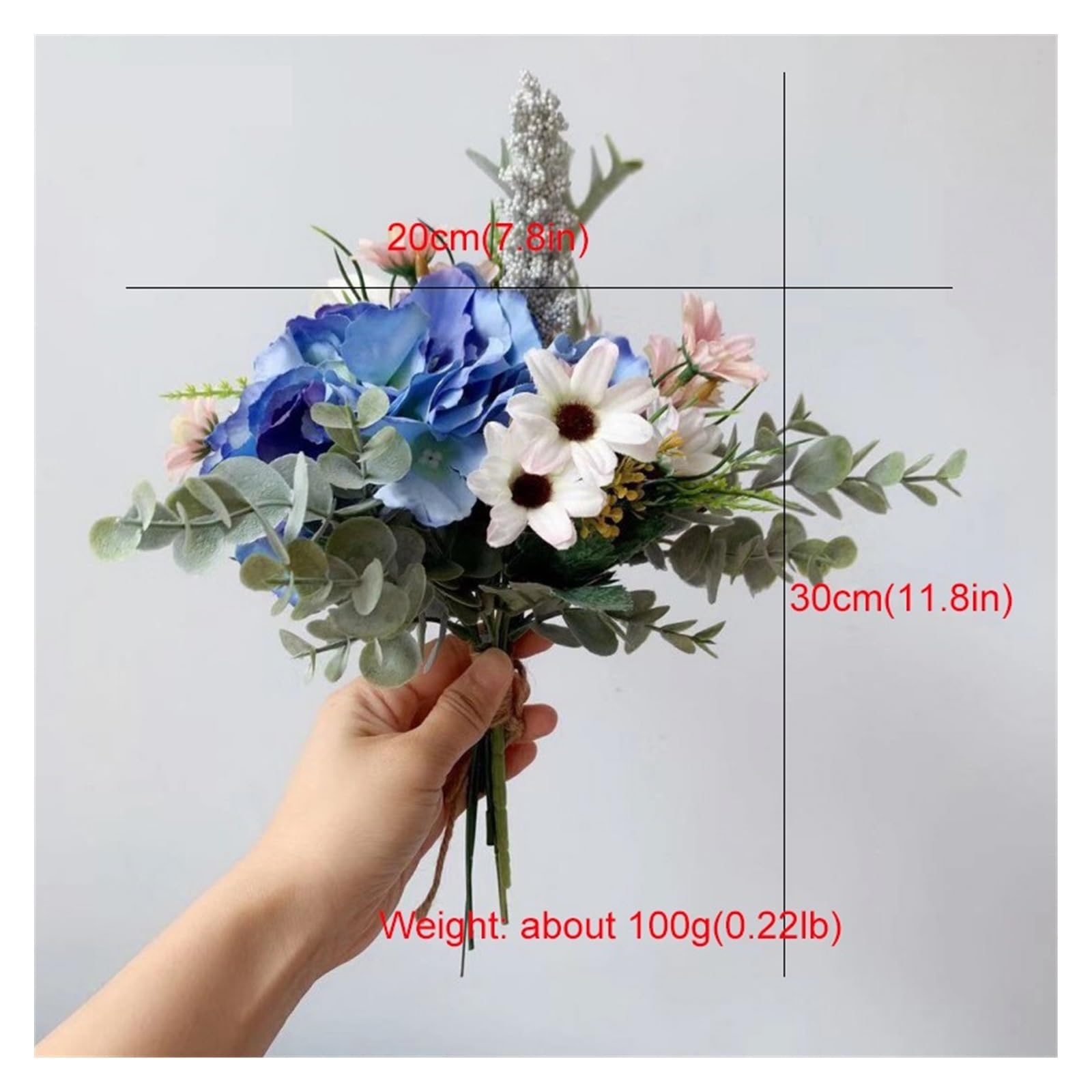 Fiori artificiali Simulazione di matrimonio Bouquet di fiori Rose artificiali Bouquet da damigella d'onore Ortensia Dalia Eucalipto Bouquet da sposa Fiori Fiore finto
