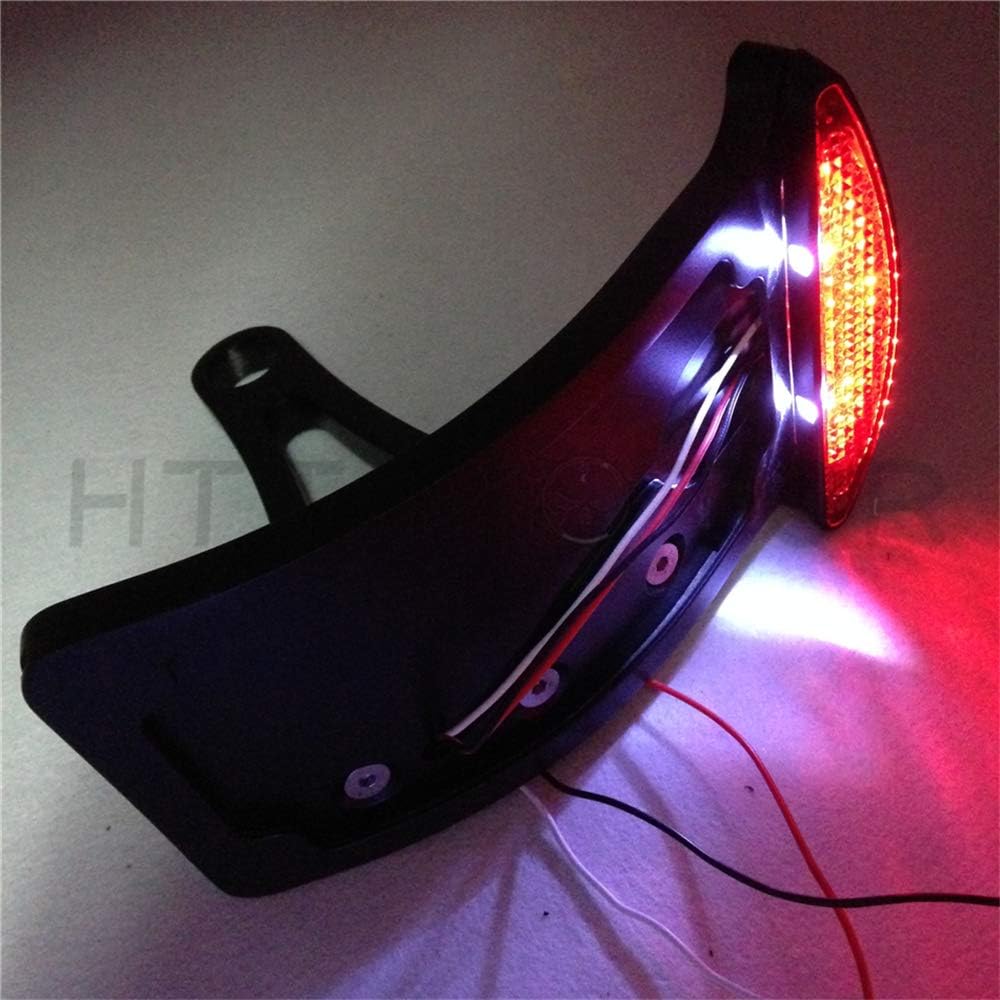 MT301-A-BK Black Curved Side Mounted License Plate Bracket w/Led Tail Light Brake Light 7/8 Inches or 1 inch Axles Compatible with Suzuki Kawasaki Cruisers Harley Fat Boy