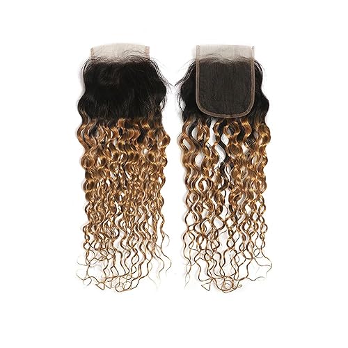 Miniatura 4 de X-TRESS Extensiones de encaje de 14 pulgadas 4x4, paquetes húmedos y ondulados con cierre, cabello brasileño rizado Remy, raíces oscuras, cierre de