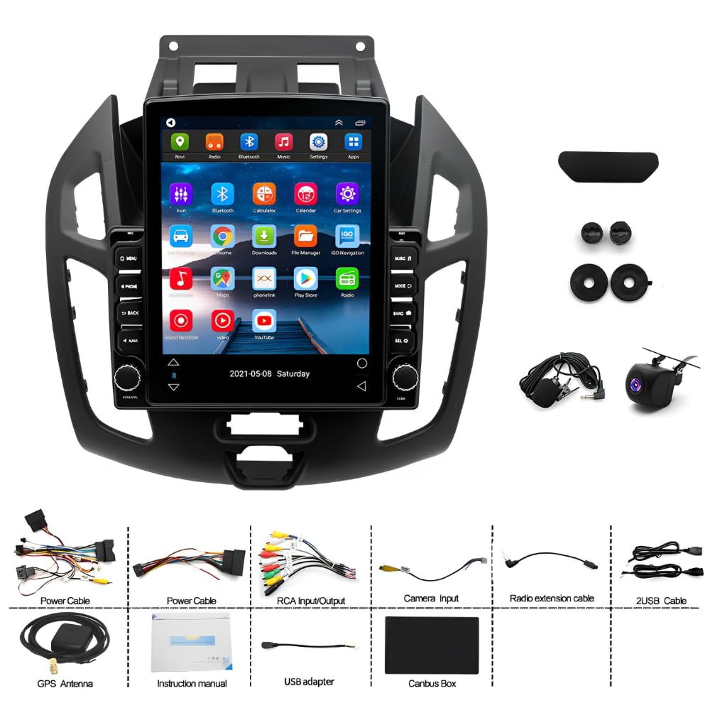 ikasus 9.7Inch Touchscreen Car Stereo Radio for Fo-rd Transit Tourneo Connect 2014-2018 with Wireless Carplay and Android Auto, Car Audio Receivers GPS Navigation 4GB+32GB Head Unit Backup Camera Mic