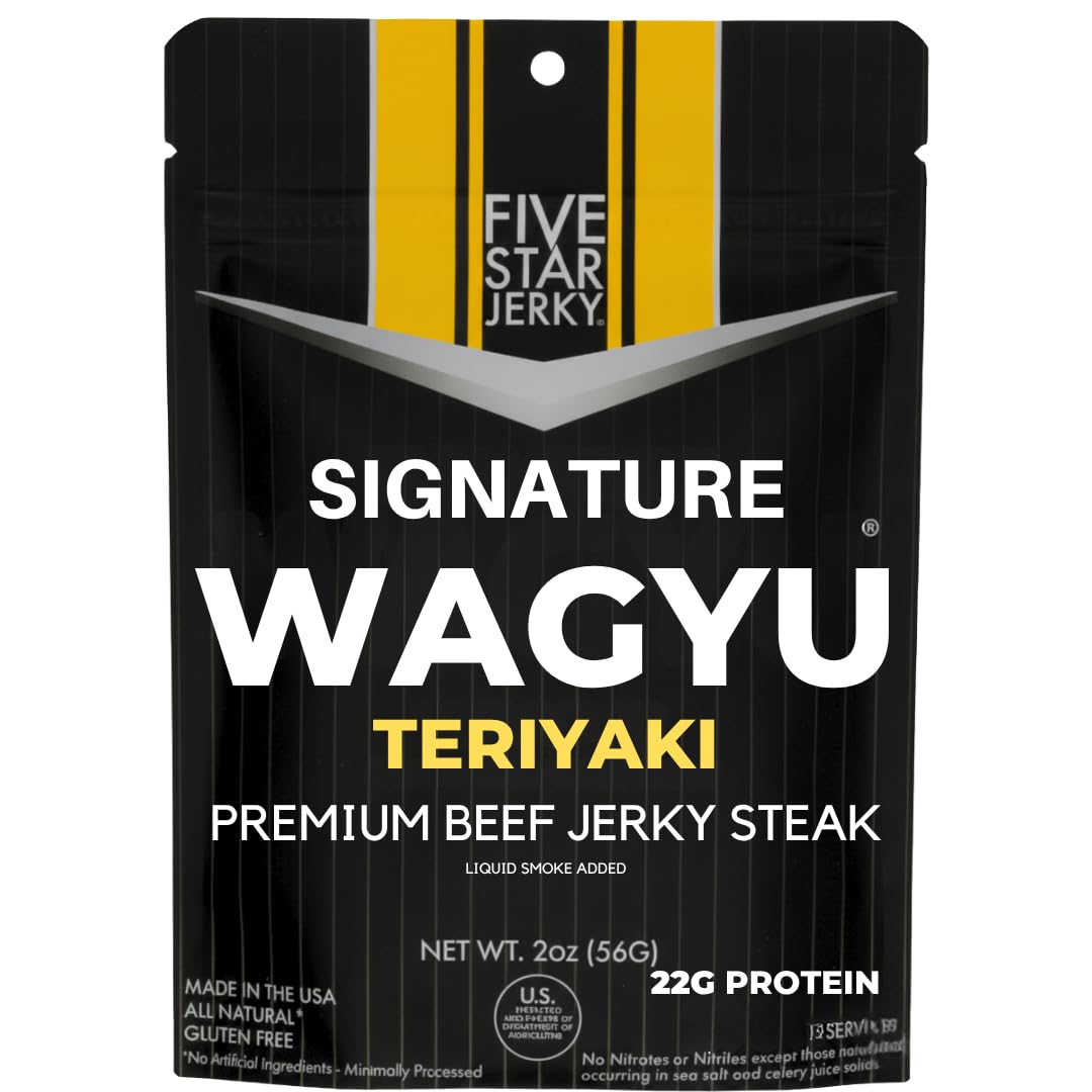 Five Star Wagyu Variety Beef Jerky, Soft & Mouth Melting Tender, Award-Winning Premium Snack, No Artificial Ingredients, Premium Gift Snack, Nitrate/Nitrite-Free, Gluten-Free, Wagyu Beef Snacks (2 Ounce (Pack of 2), Teriyaki)