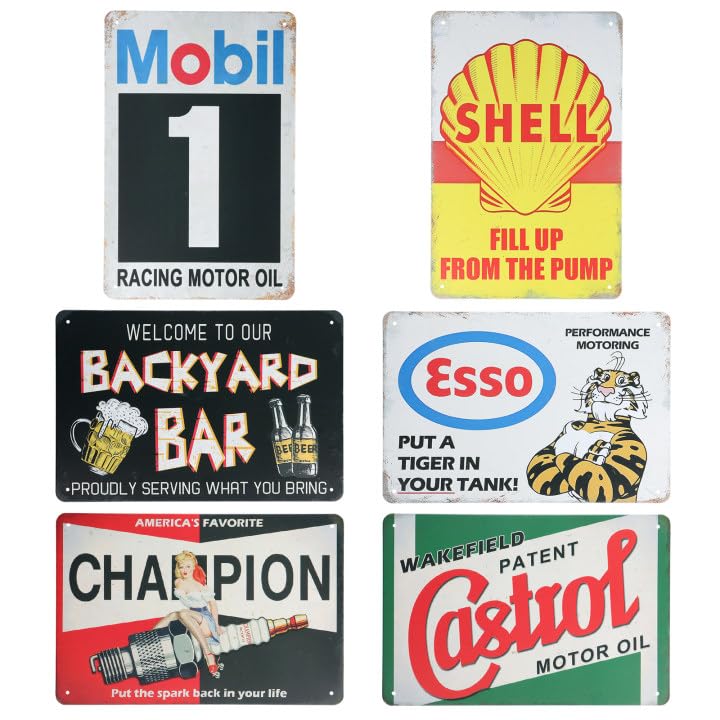 Plaques Décoratives Rétro pour Garage, Lot de 6 Plaque Decorative Metal, 20x30cm Signe de Plaque de Mur en Métal Vintage Affiche, Plaques en Tôle Vintage...
