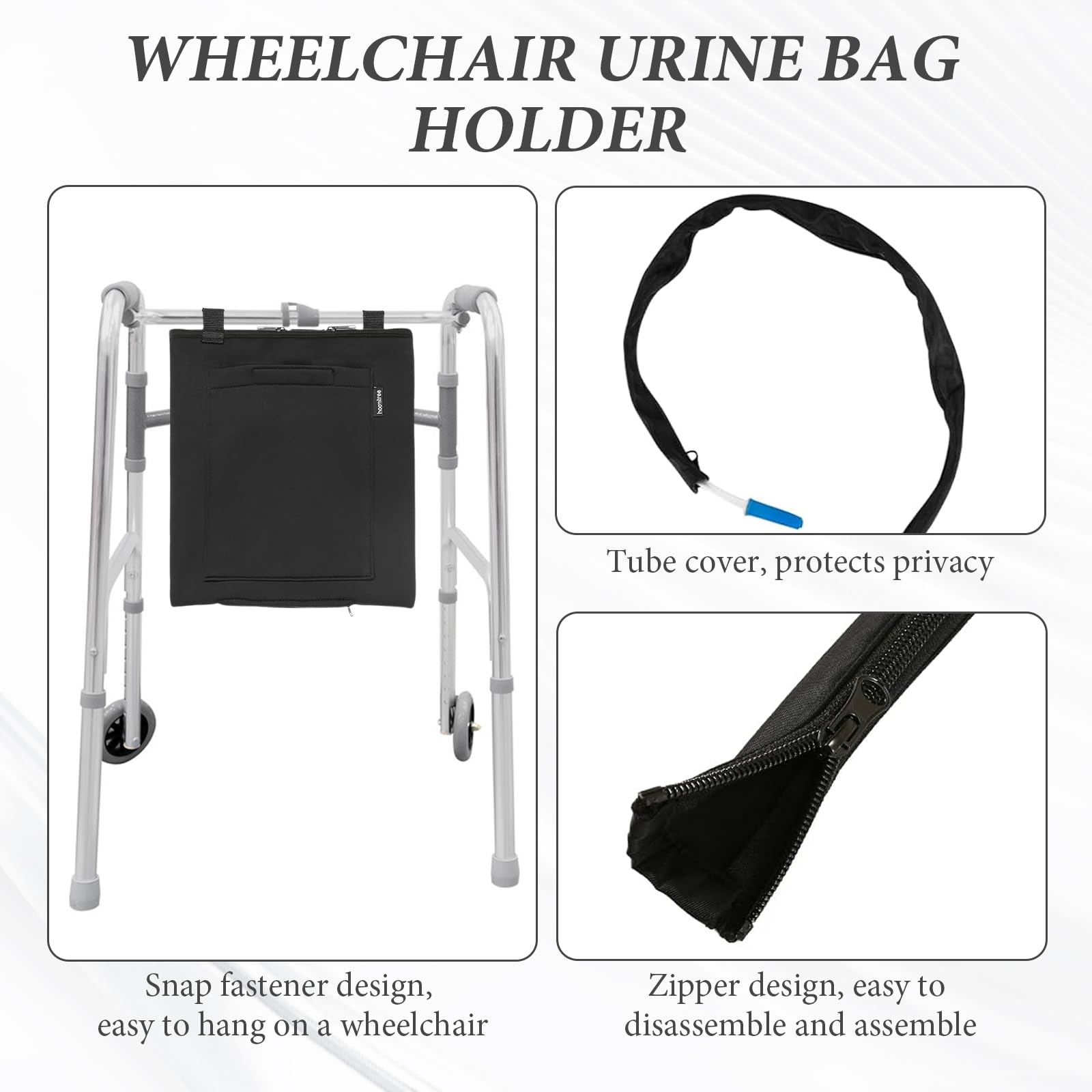 Portador Bolsa Sonda 2000ml con Cubierta Para Tubo de Catéter y Correa Ajustable, Seguro y Discreto Cubierta de Bolsa de Orina con Compartimento, Fácil Acceso (Negro)
