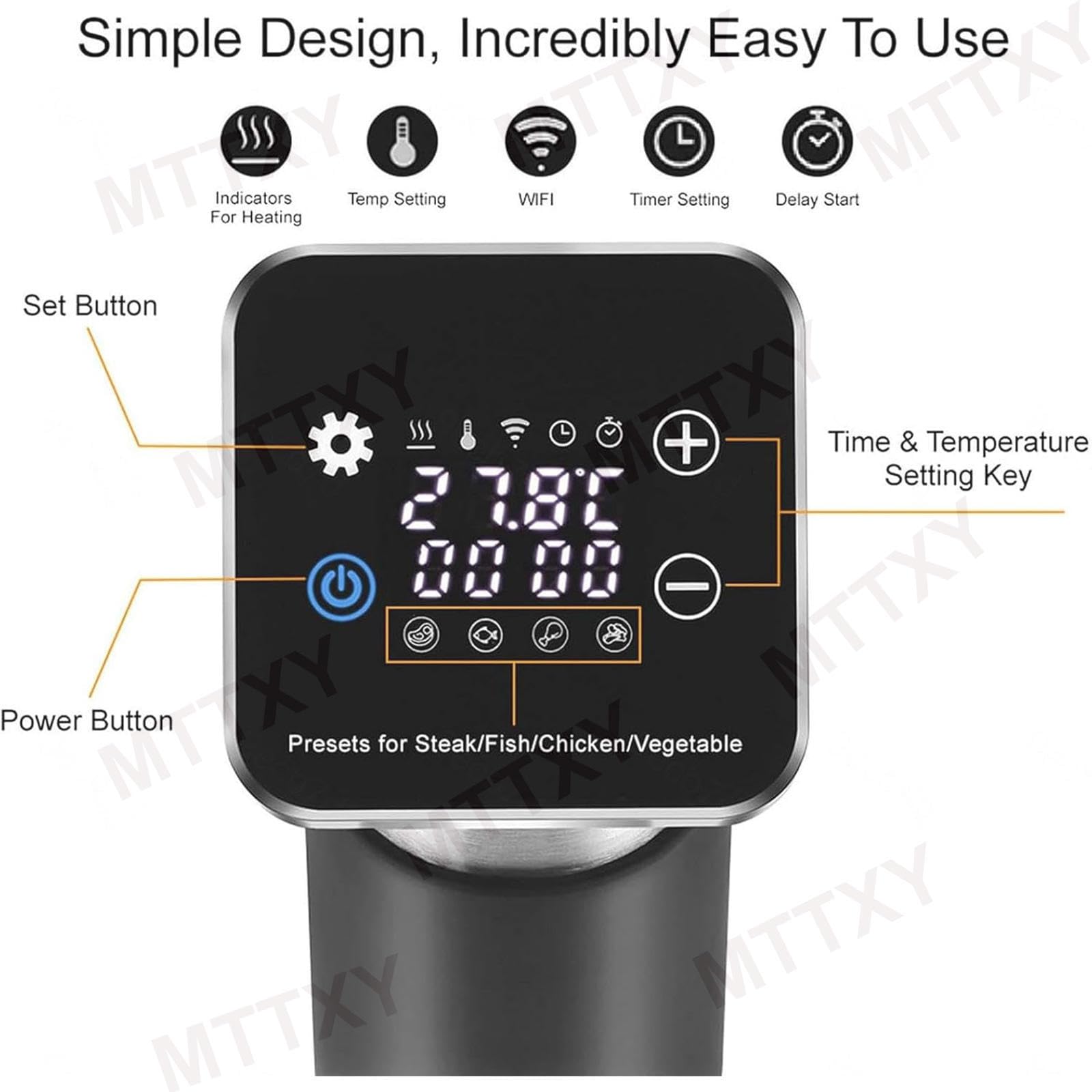 Olla Sous Vide de 1300 W, Dispositivo Sous Vide de Agua con Temporizador Digital y Control de Aplicaciones, Control de Temperatura 0-90 °C, Calefacción por Circulación 3D y Ultrasilencioso