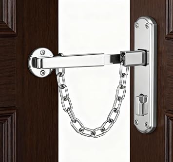 Raswik Stainless Steel Security Door Chain, 4 Inch Chain Length with 2 Inch Slide, Easy Install for Apartments, Homes, Hotels