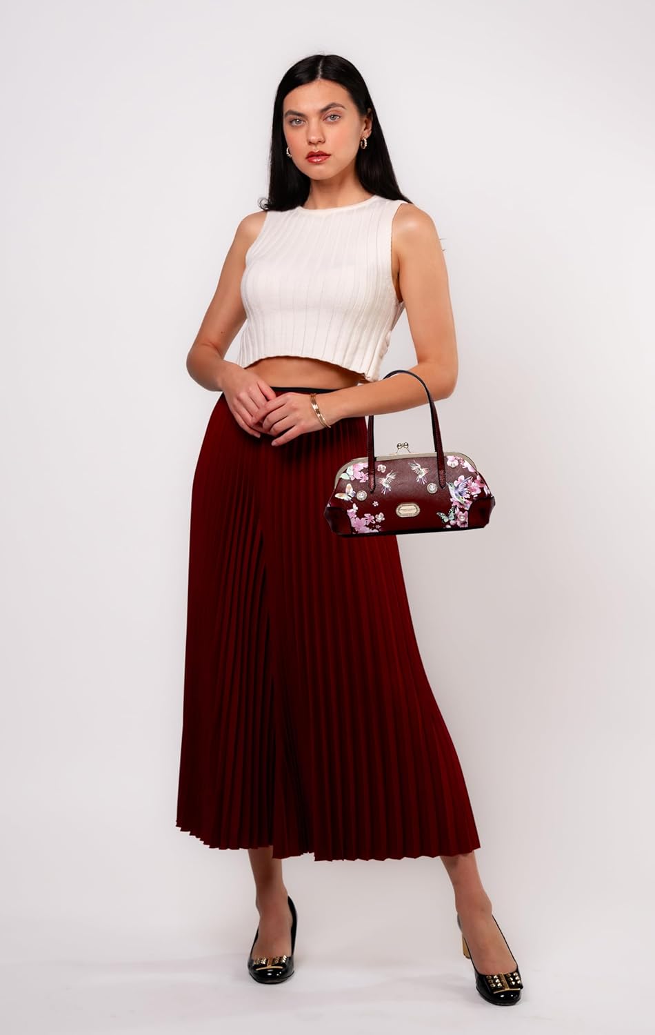 Flower Crystal Crossbody Handbag w/Hand-Painted Hummingbird Art Adjustable Strap/Top Handle Tote |USA Company Ships from LA | Easy Carrying - Image 6