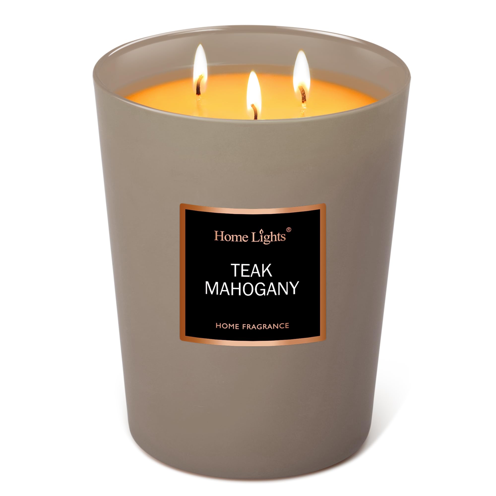 HomeLights Premium Scented Candles - 33.3 oz Natural Soy Wax, Aromatherapy for Home, Long Lasting Smokeless, 130 hrs Burn Time, 3 Cotton Wicks, Gifts for Women & Men - Teak Mahogany