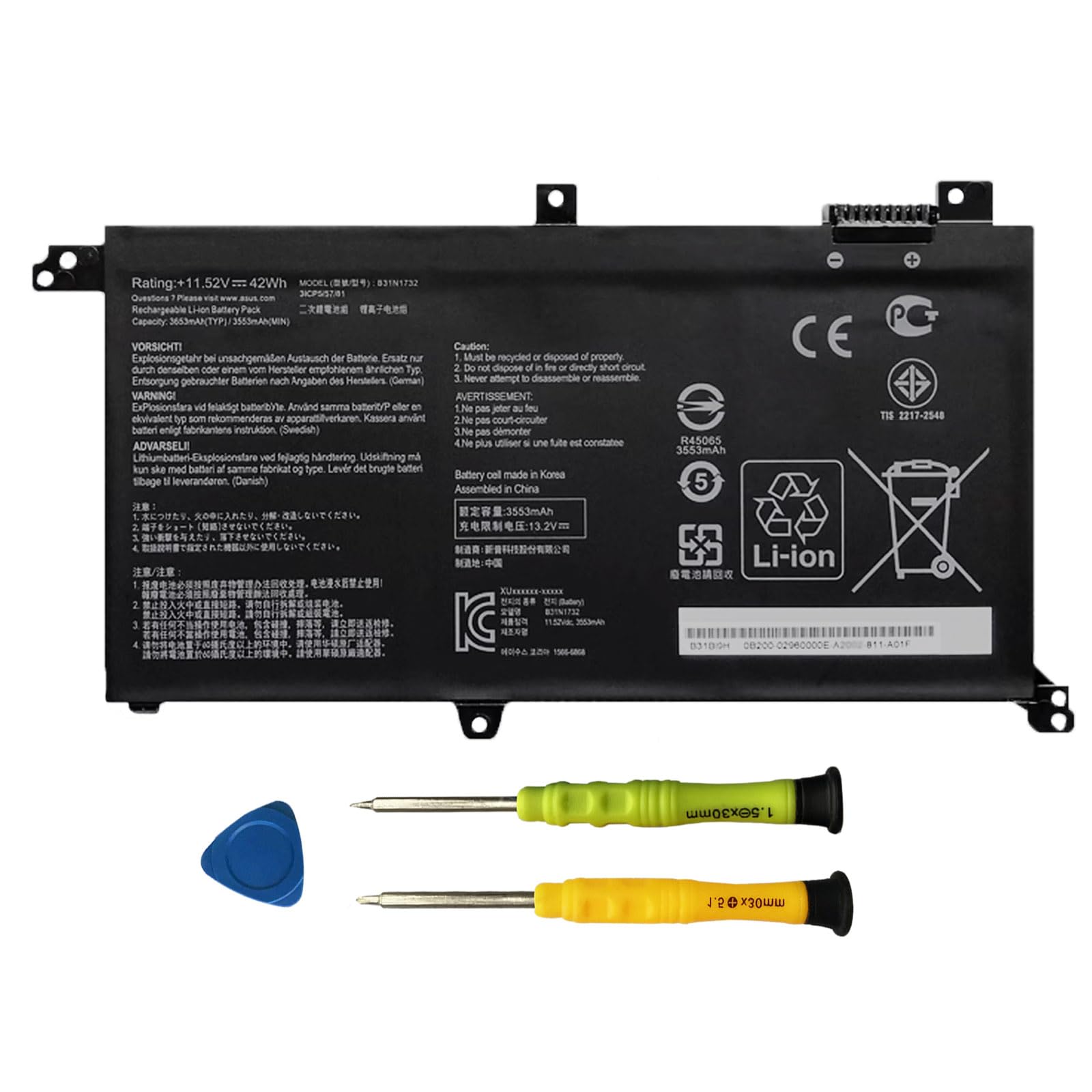 B31N1732 Laptop Battery Replacement for Asus VivoBook S14 S430FA S430FN K430FN K430UF R430FA R430FN S4300UF V430UF F571GD FX571GT S430UF S430UN X430UF