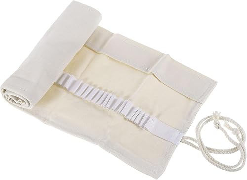 Miniatura 4 de PATIKIL Estuche enrollable hecho a mano con 48 ranuras, estuche de lona para lápices, organizador para dibujar, colorear, bocetos, color blanco