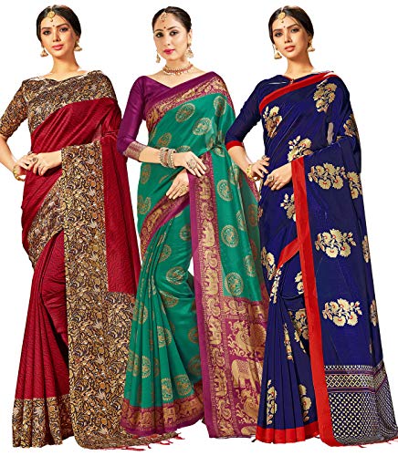 Elina fashion Pack of Three Sarees for Women Mysore Art
