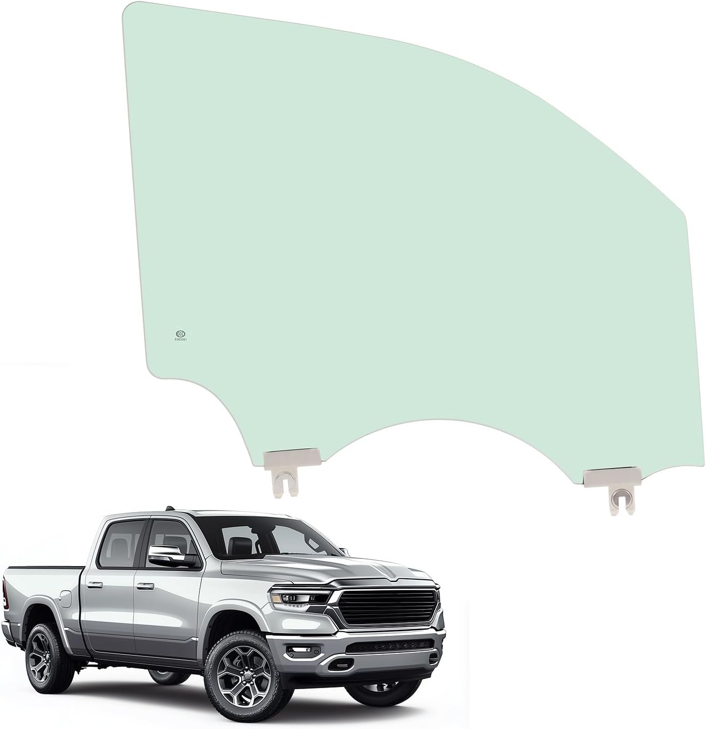 Front Right Door Window Glass Compatible with 2019-2024 Ram 1500 2 Door & 4 Door Cab Pickup Light Green Tempered Glass - Passenger Side
