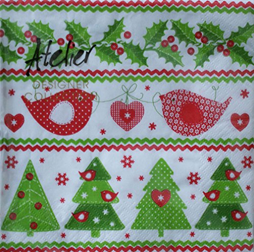 Preisvergleich Produktbild Atelier - Servietten - X-mas - Weihnachten - Vögelchen 20 Stück