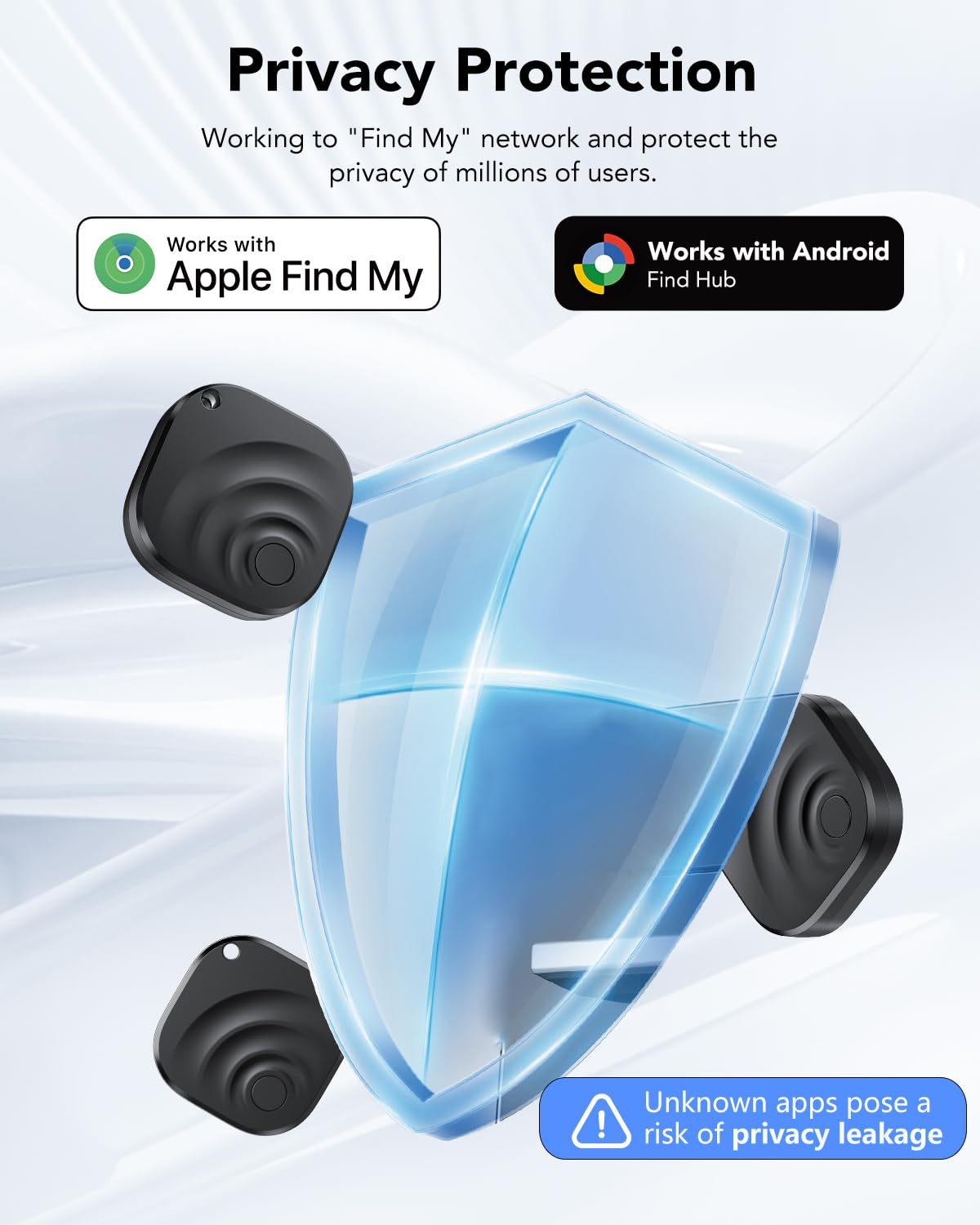 TIMU Smart Tracker Tag 4 Pack for iOS and Android, Bluetooth 5.4 tracker Tag Works on Google and Apple's "Find My" app, 2 Years of Use, IP67 Waterproof Key Finder/Item Finder/Luggage Tracker（Black） — view 3