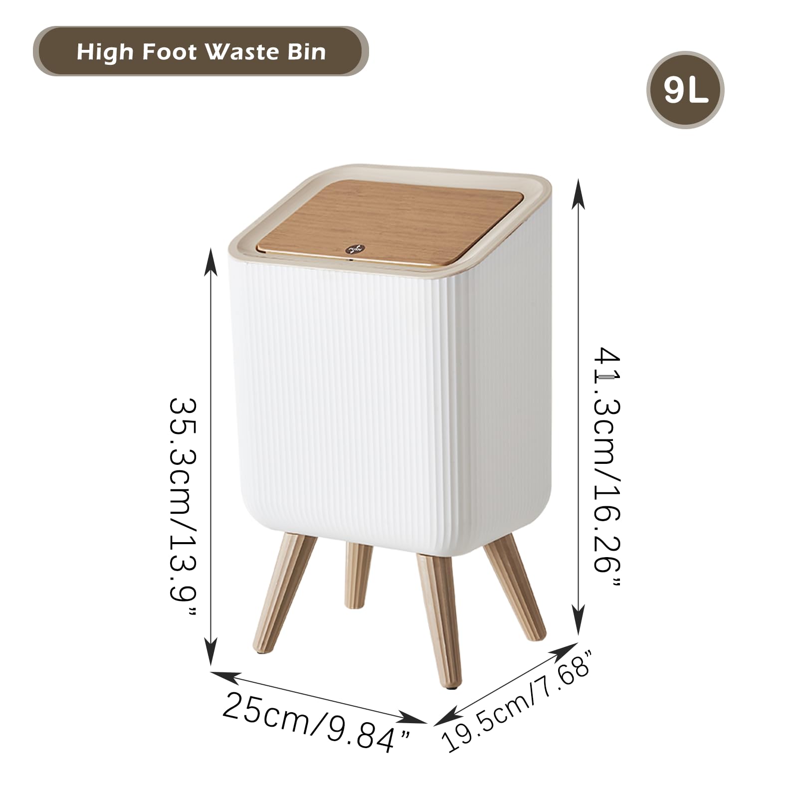 U2PICK Mini Trash Bin with Lid, 9 L/2.4 Gallon Garbage Bin, Waste Bin with Legs, Plastic Trash Can Suitable for Kitchen, Bathroom, Bedroom, Living Room, Office Square