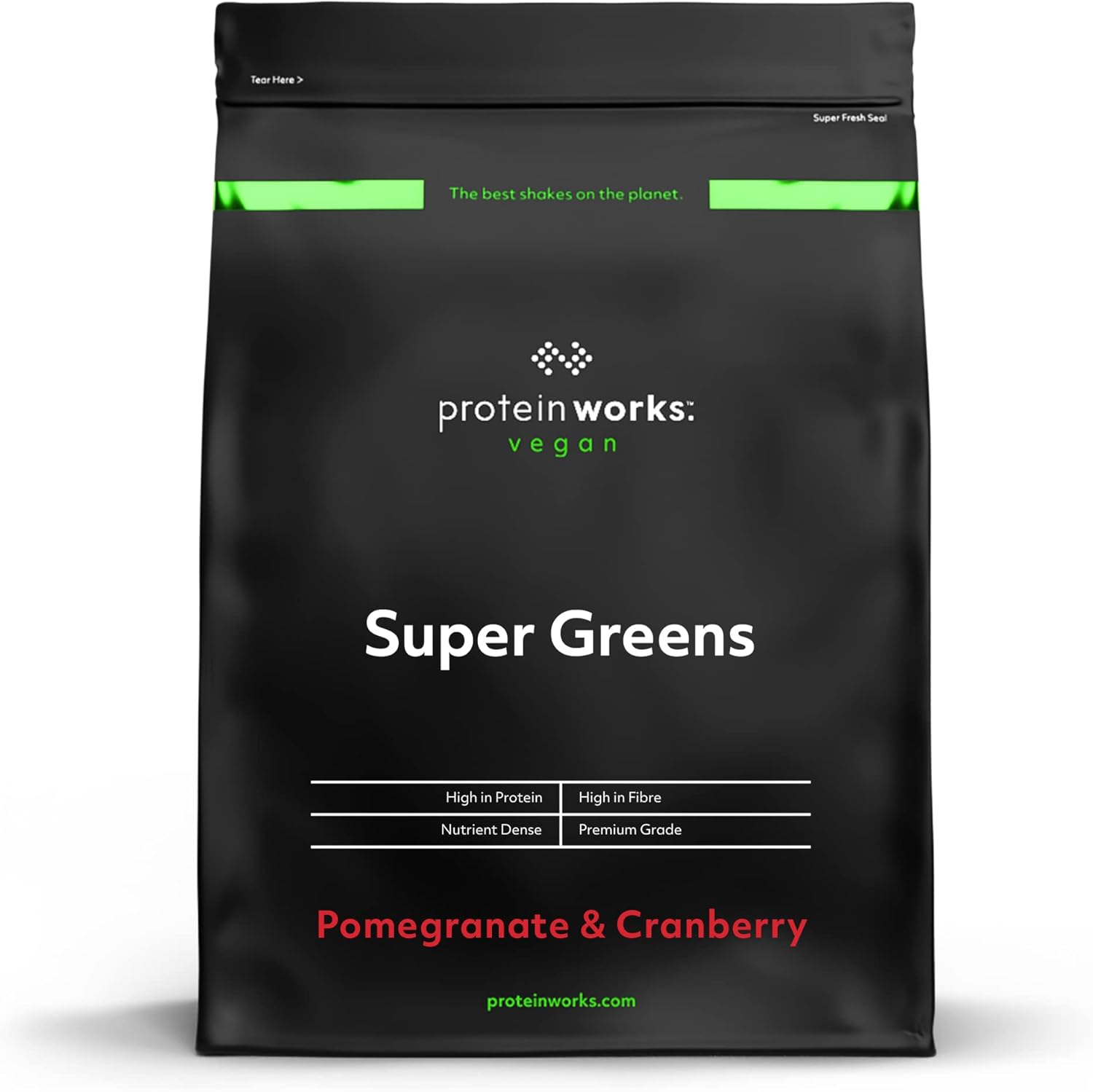 Protein Works – Super Greens Powder, Nutrient Dense Detox Shake, Supports Immune System, Vegan, 83 Shakes, Pomegranate & Cranberry, 1kg