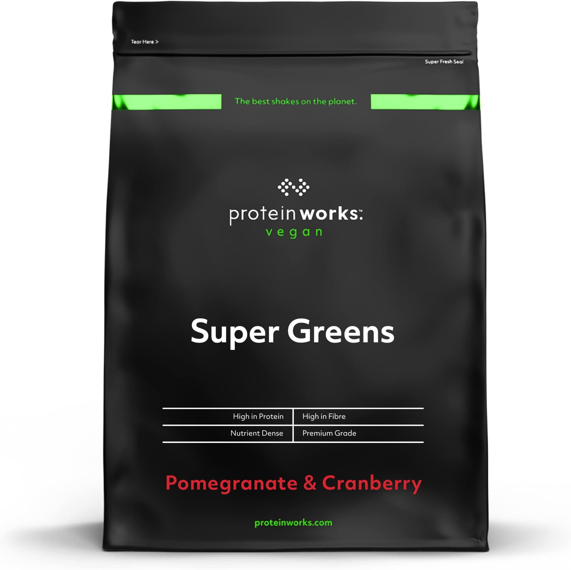 Protein Works - Super Greens Powder, Nutrient Dense Detox Shake, Supports Immune System, Vegan, 41 Shakes, Pomegranate & Cranberry, 500g