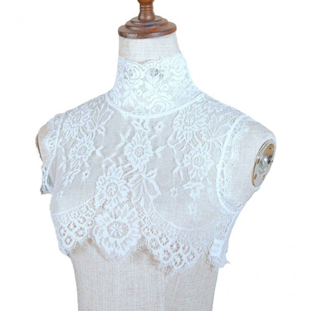 Sanfly Women's White Detachable Lace Collar False Lapel Fake Collar Shirt Detachable Collar Black Hollow Lace Design Shirt Dress