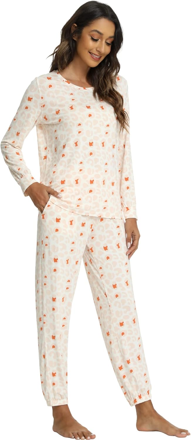 GYS Womens Pajamas Set - Viscose Made from Bamboo, Long Sleeve Sleepwear Tops with Jogger Pants Lounge Pjs Sets - Image 3
