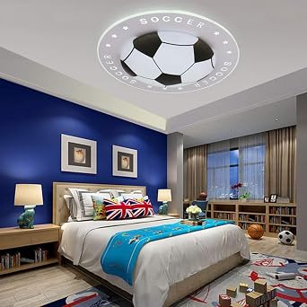 Soccer-Patterned Ceiling Light, Modern Kids Room Decor Chandelier, 20.5" Creative Ceiling Fixture in Black, for Boys Kids Room Children Bedroom Amusement Kindergarten Decoration WHITE LIGHT, 40CM