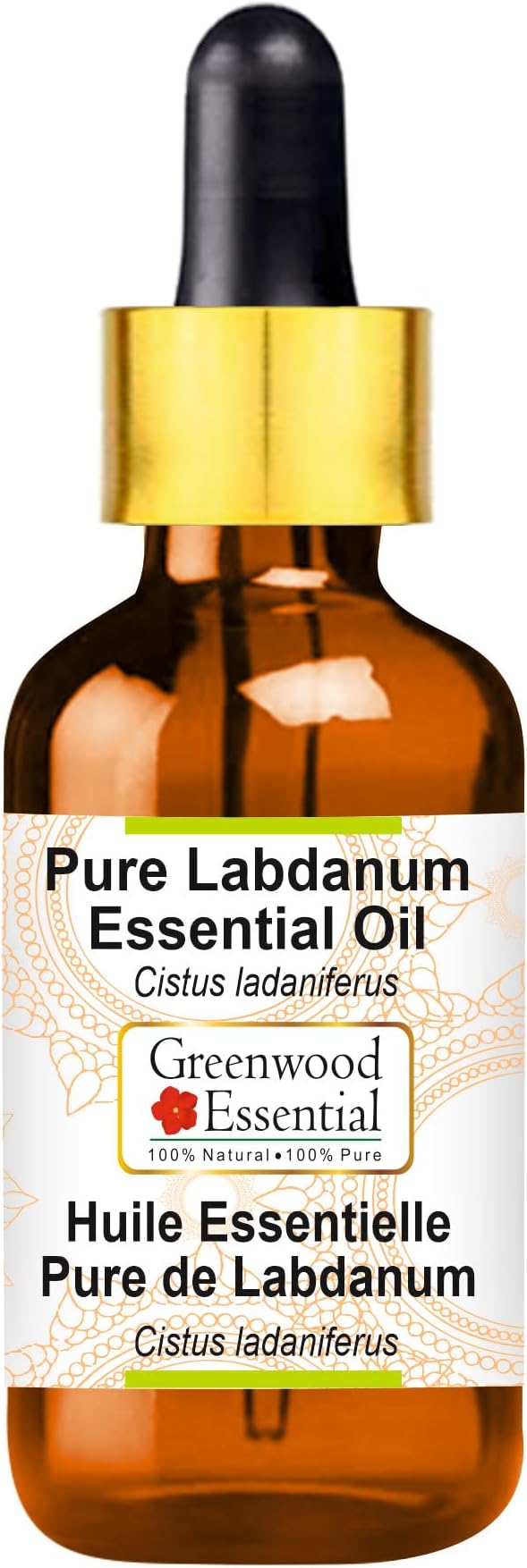 Greenwood Essential Pure Labdanum Essential Oil (Cistus ladaniferus) with Glass Dropper Steam Distilled Natural Therapeutic Grade 10ml (0.33 oz)