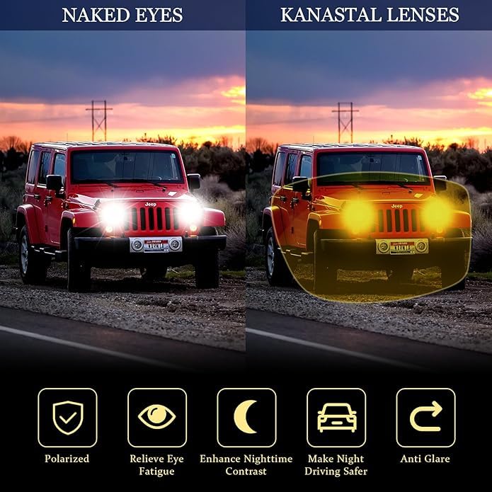 Image of Night Vision Driving Glasses - Anti Glare HD Polarized Yellow Tinted Sunglasses for Men & Women