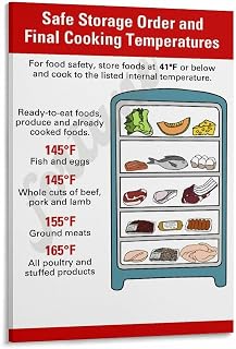 Refrigerator Safe Food Storage Temperatures​​ Chart Poster Kitchen Wall Art Canvas Painting Posters And Prints Wall Art for Living Room Bedroom Decor 24x36inch(60x90cm) Frame-style