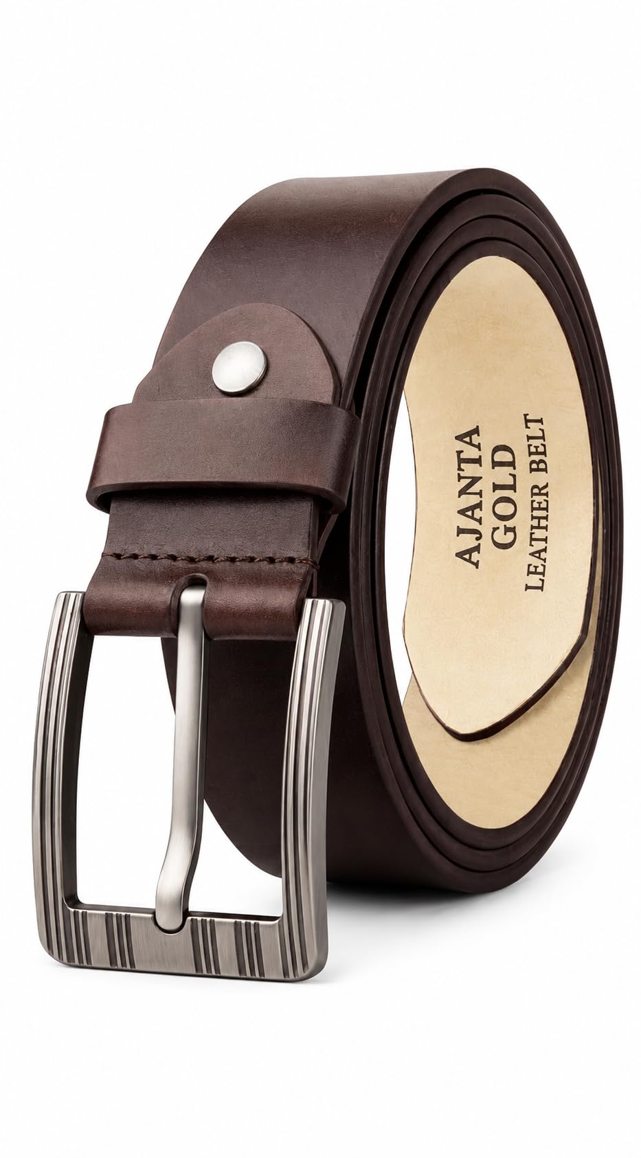 Bare Hide AJANTA GOLD Genuine Leather Belt for Men, Brown, Pin Buckle, 35mm Wide, Formal and Casual Style-image-29