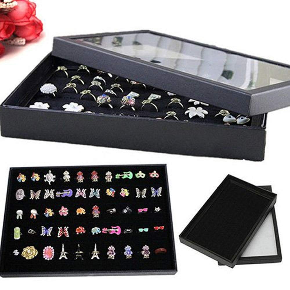 Schmuckschatulle mit Fächern, Aufbewahrungsbox mit transparentem Deckel ~ Ohrringhalter-Schaufenster ~ Schmucktablett-Organizer