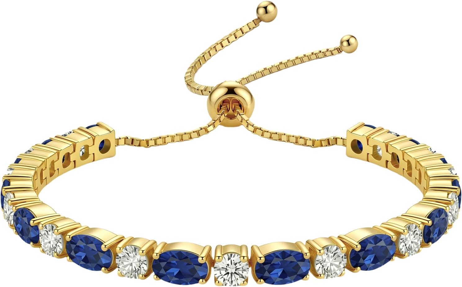 OJK 14K Gold Birthstone Tennis Bracelets for Women Oval Gems Bolo Bracelet