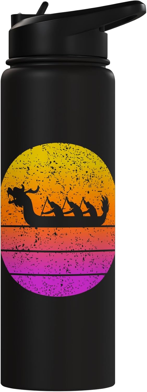 Dragon Boat Paddler Retro Sunset Silhouette Stainless Steel Insulated Water Bottle