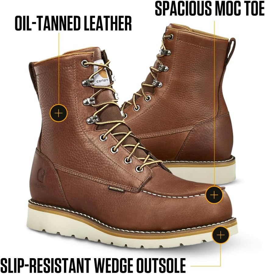 Carhartt Men's Waterproof 8" Moc Steel Toe Construction Wedge Work Boot