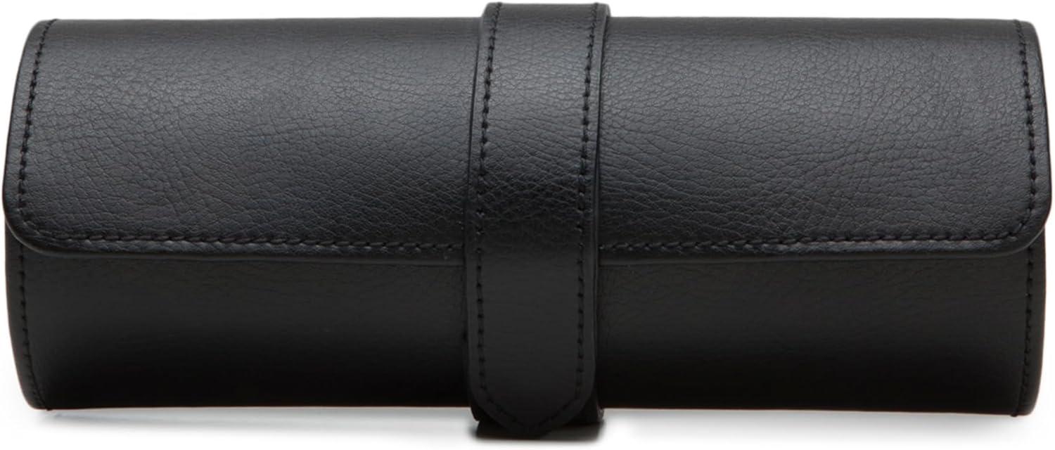 WOLF Heritage Watch Roll, Blake Black/Purple - Holds Up to Three Watches - Vegan Leather, Ultra-Suede Lining, Snap Closure - Includes Two Watch Guards