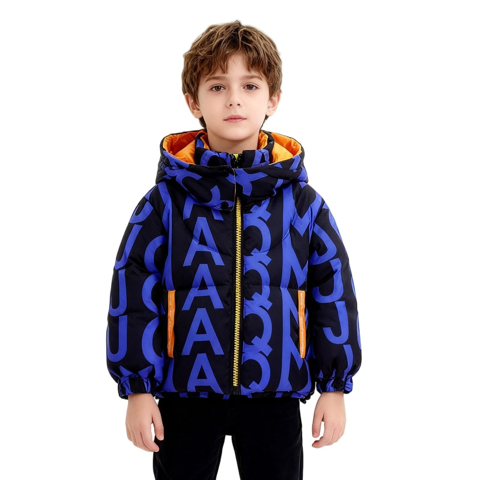 Giacca invernale da ragazzo calda e corta piumino, piumino imbottito con cappuccio rimovibile per bambini, leggero trapuntato, abbigliamento scolastico, abbigliamento preppy 4-12 anni