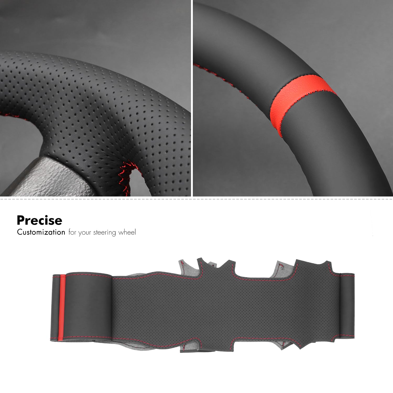 Mewant personalizzato in vera pelle nera auto copertura del volante per Ford Focus 3 2012 – 2014/Kuga Escape 2013 – 2016