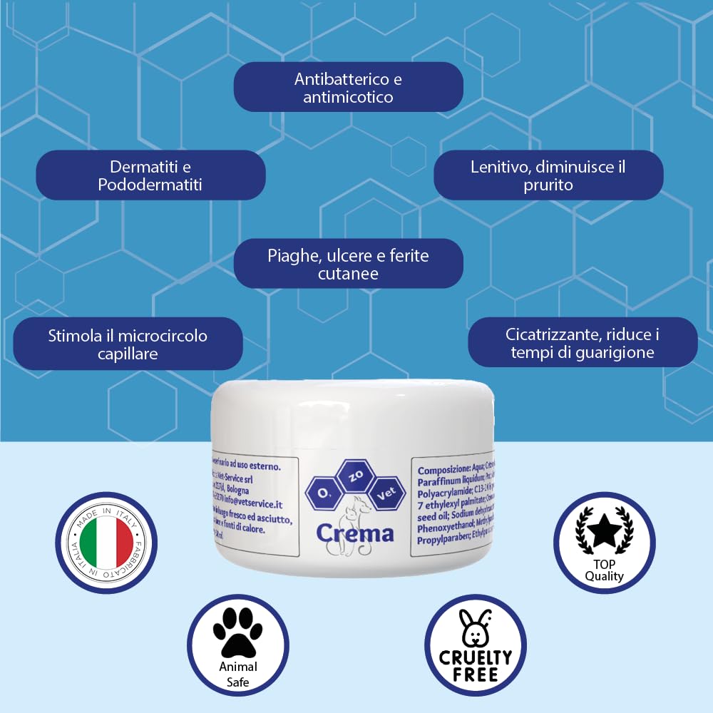 Ozo-Vet | Crema Gatto 100 ml | Riattivazione Cutanea Gatto, Dermatite Gatto, Lenitivo per Piaghe e Pododermatiti