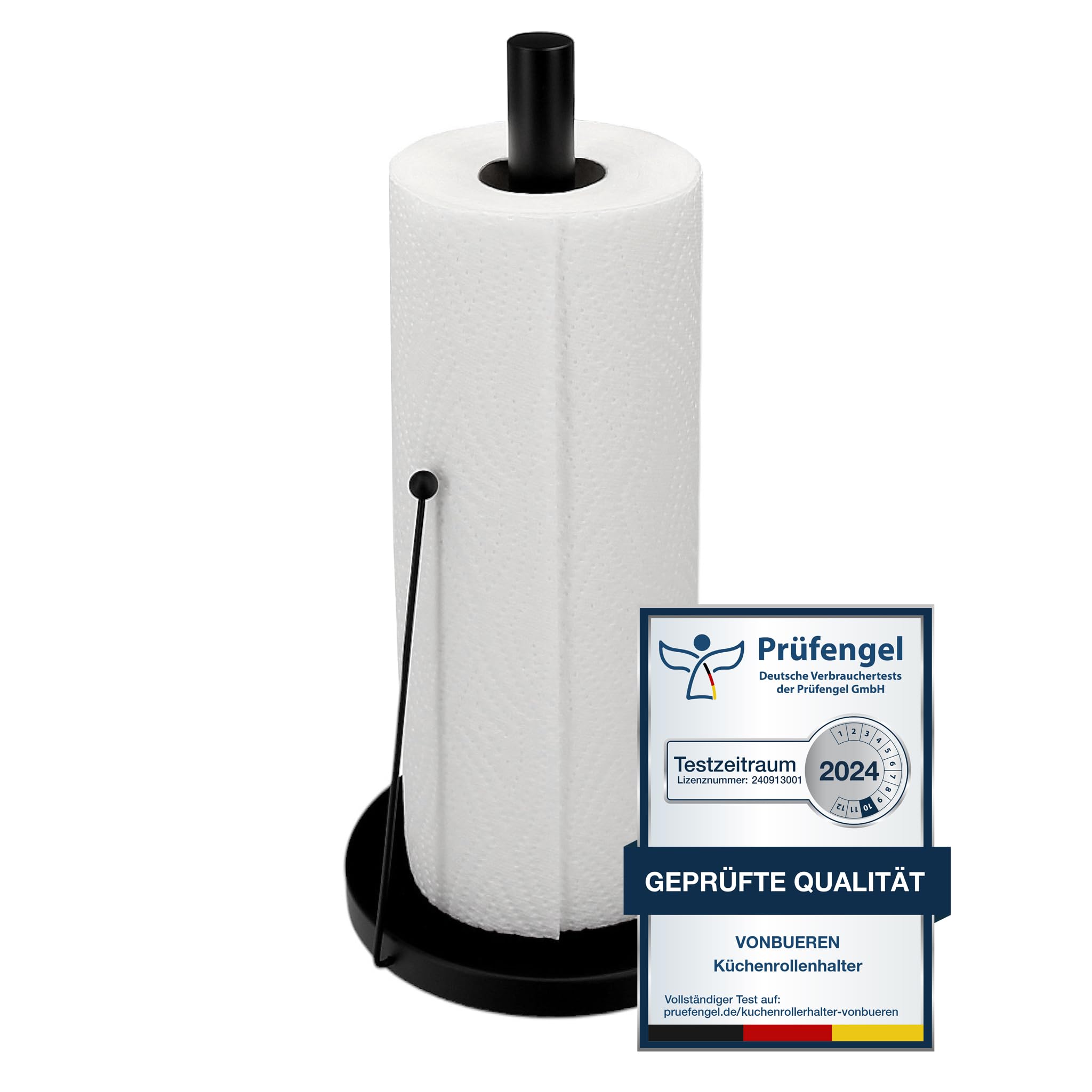 WOHNHELD Porta carta igienica di alta qualità, senza fori, con freno a rullo, porta carta igienica da incollare, porta rotolo da bagno, porta rotolo WC in acciaio inox, nero, aperto a destra