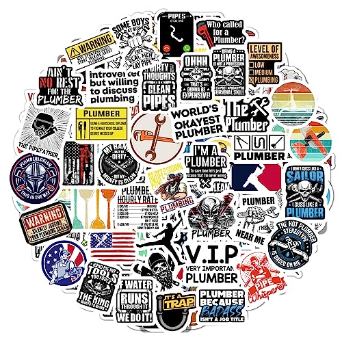 BulbaCraft 100Pcs Funny Plumbing Stickers for Hard Hat - Plumber Gifts for Men, Plumber Stickers, Hard Hat Decals for Men, Gifts for Women