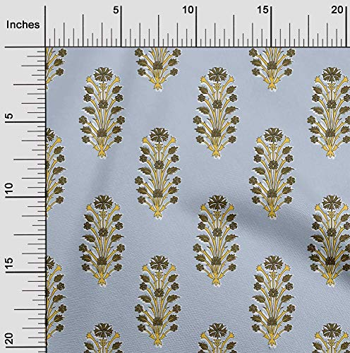 oneOone Georgette Viscose Fabric Leaves & Floral Block Print Sewing Fabric BTY 42 Inch Wide
