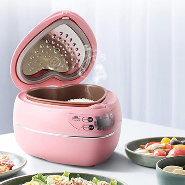 ZYQDRZ Peach Heart-Shaped Rice Cooker, Smart 300W Rice Cooker, 1.8L, 1-3 People, Non-Stick Pan, Constant Temperature Insulation,Pink