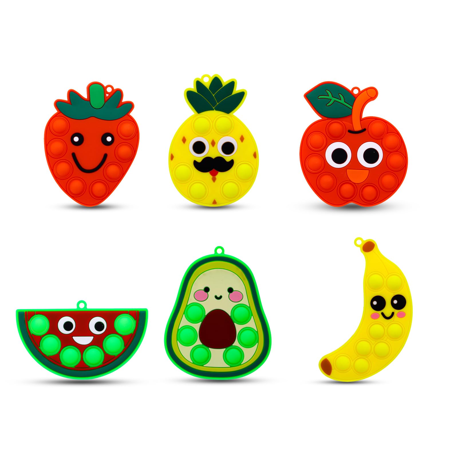 6Pcs Fruit Bubble Fidget Pack, Mini Bubble Keychain Sensory Toys for Kids, Sensory Stress Relief, Party Favors, Classroom Rewards, Stocking Stuffers, Carnival Prizes